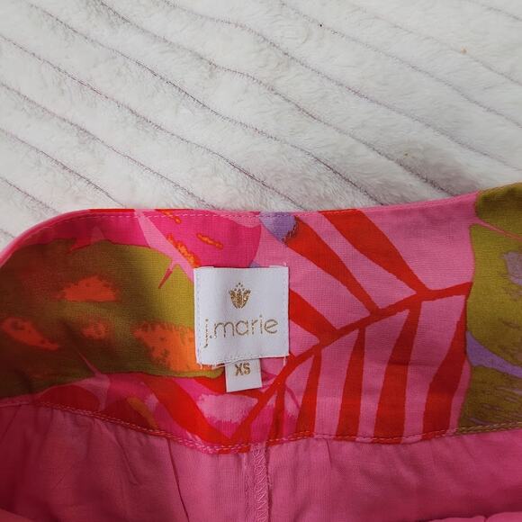 J. Marie XS Tropical Skort Pink Orange Leaf Print | Boho Resort Cotton Wrap Mini - Picture 3 of 6